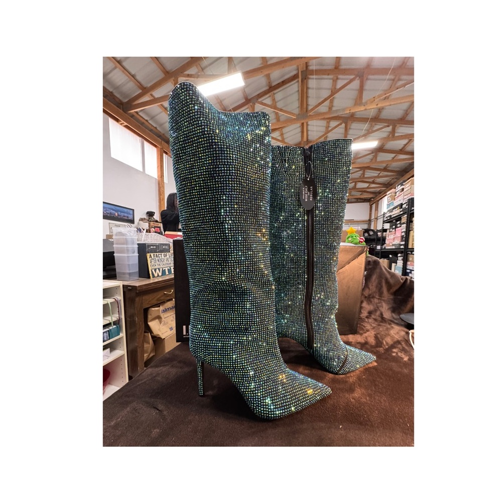 INC Green/Blue Rhinestone Knee-High Boots
